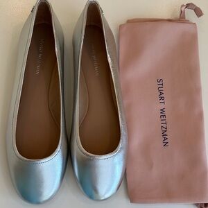 New Stuart Weitzman Square Toe Silver Ballet Flats In Size 7.